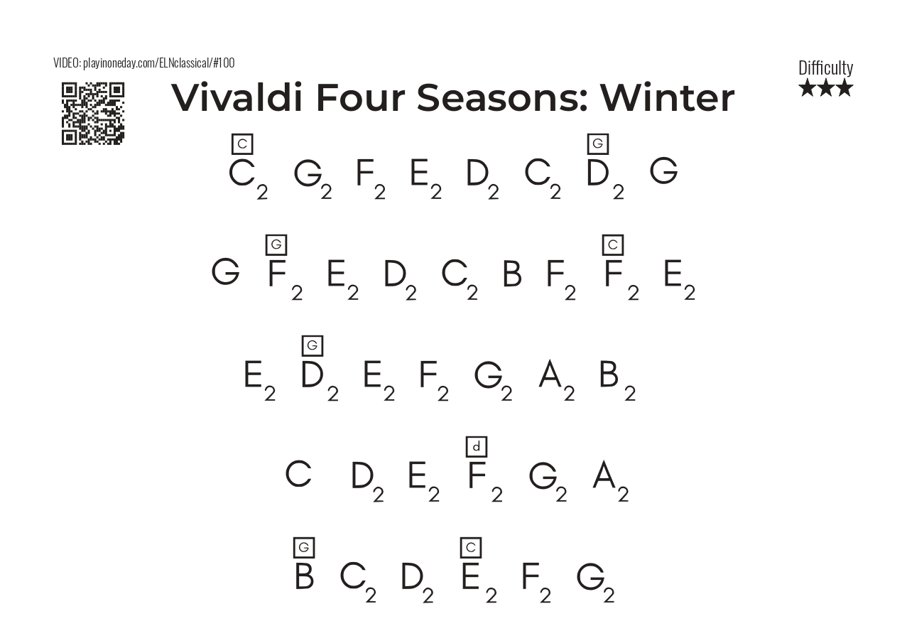Vivaldi Four Seasons Winter letter notes song